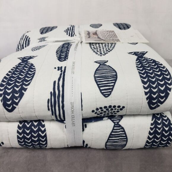 Levtex Home Bakio Quilt Set Twin Coastal Fish Pattern 68x86 Blue White Nautical - Picture 5 of 8